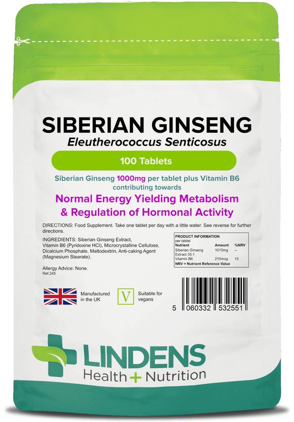 Siberian Ginseng 1000mg Tablets lindensUK 100 