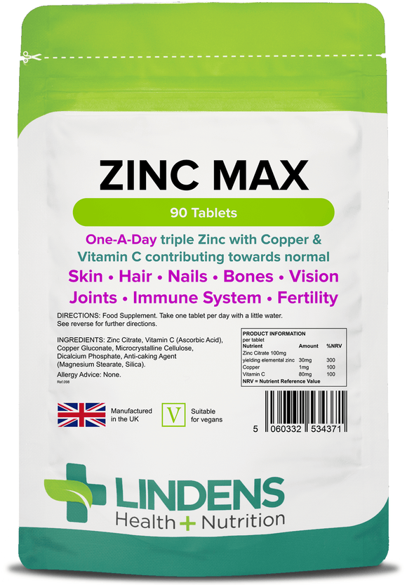 Zinc Max Tablets Immune lindensUK 90 