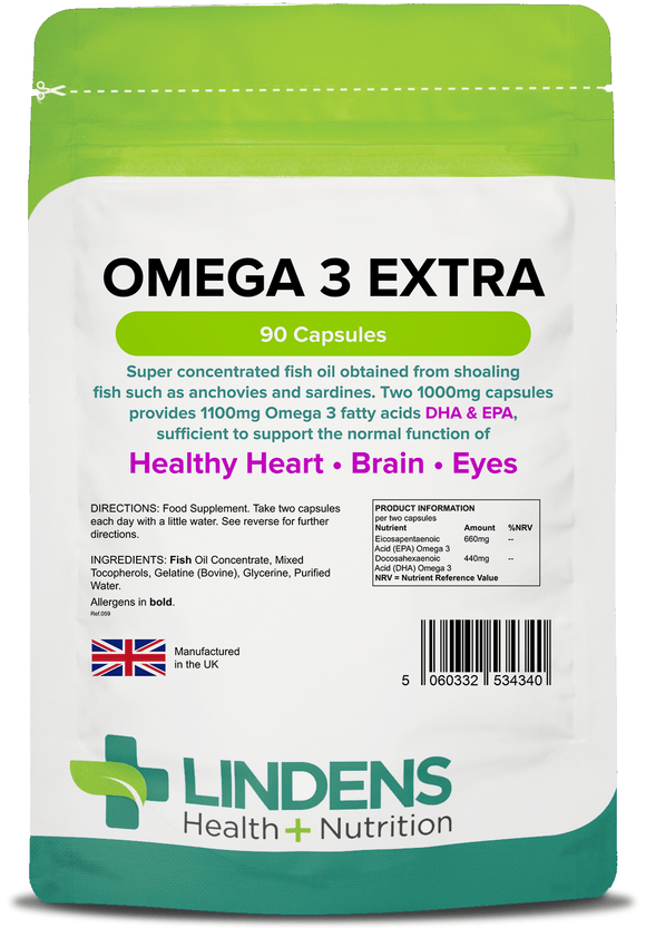 Omega 3 Fish Oil Extra Capsules lindensUK 90 
