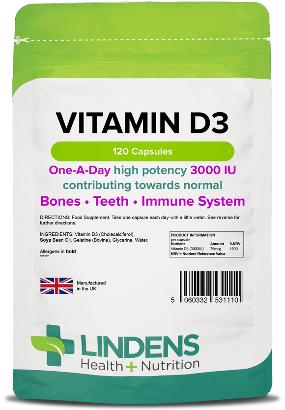Vitamin D3 3000IU Capsules lindensUK 120 