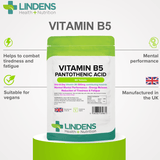 Vitamin B5 Pantothenic Acid 500mg Tablets lindensUK 