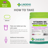 Vitamin B5 Pantothenic Acid 500mg Tablets lindensUK 
