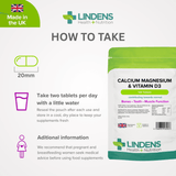 Calcium Magnesium & Vitamin D Tablets lindensUK 