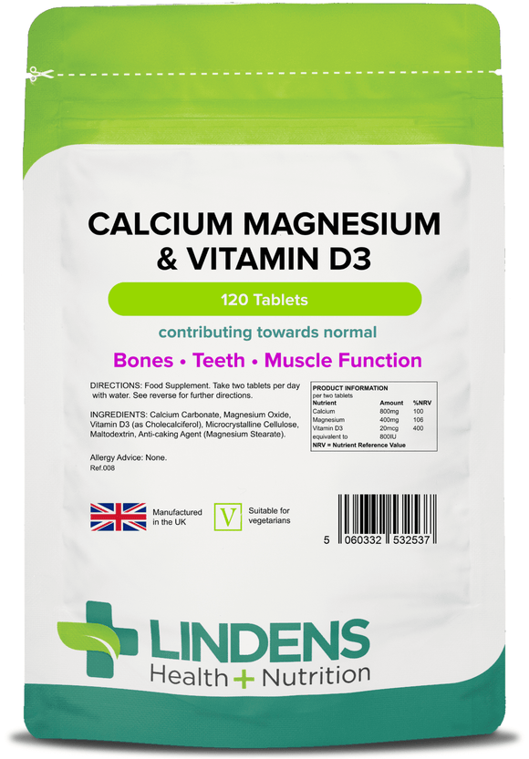 Calcium Magnesium & Vitamin D Tablets lindensUK 120 