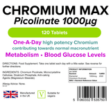 Chromium Max 1000mcg Picolinate Tablets lindensUK 