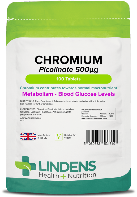Chromium 500mcg Picolinate Tablets lindensUK 