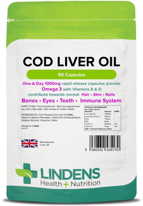 Cod Liver Oil 1000mg Capsules with Omega 3 lindensUK 90 