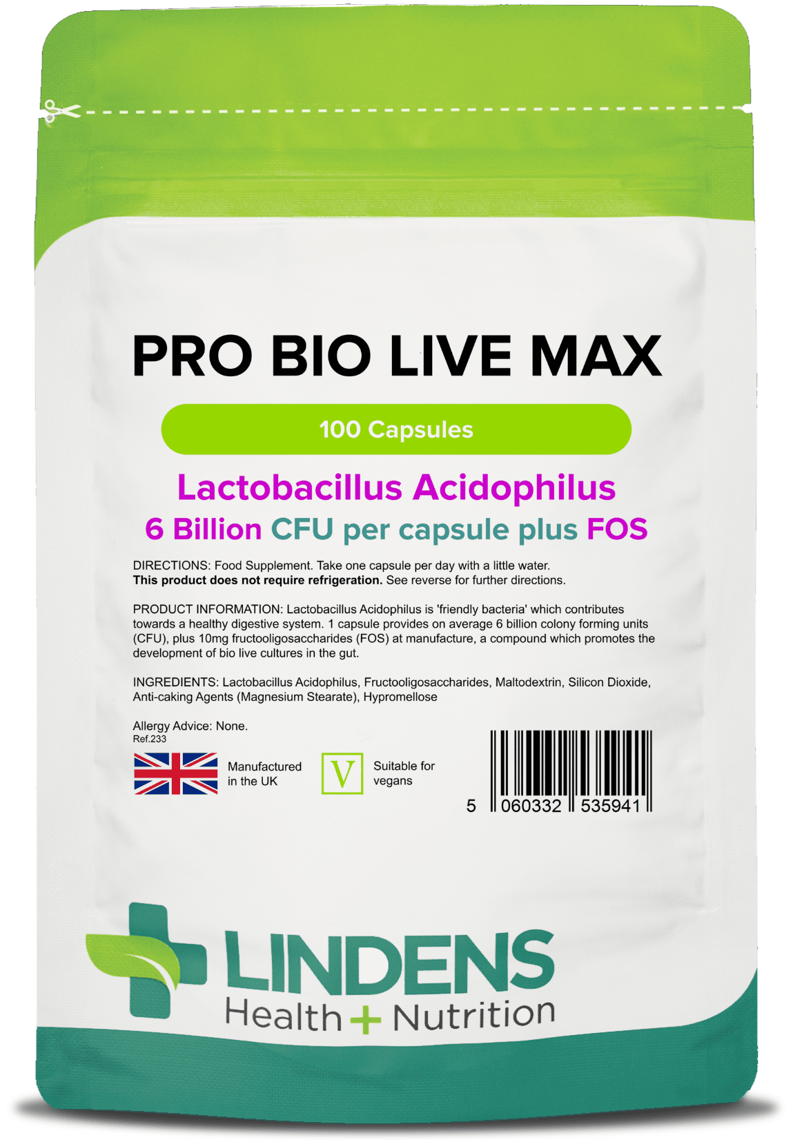 Pro Bio Live Max 6BN Veg Capsules | Probiotics | Lindens – Lindens ...