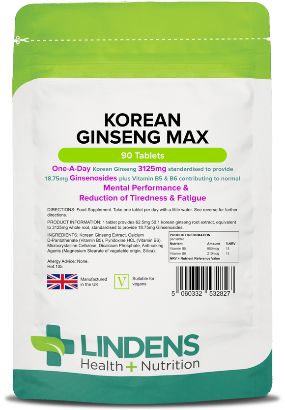 Korean Ginseng Max 3125mg Tablets lindensUK 90 