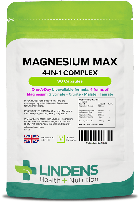 NEW Magnesium Max 4-in-1 Complex Lindens Health + Nutrition 90 