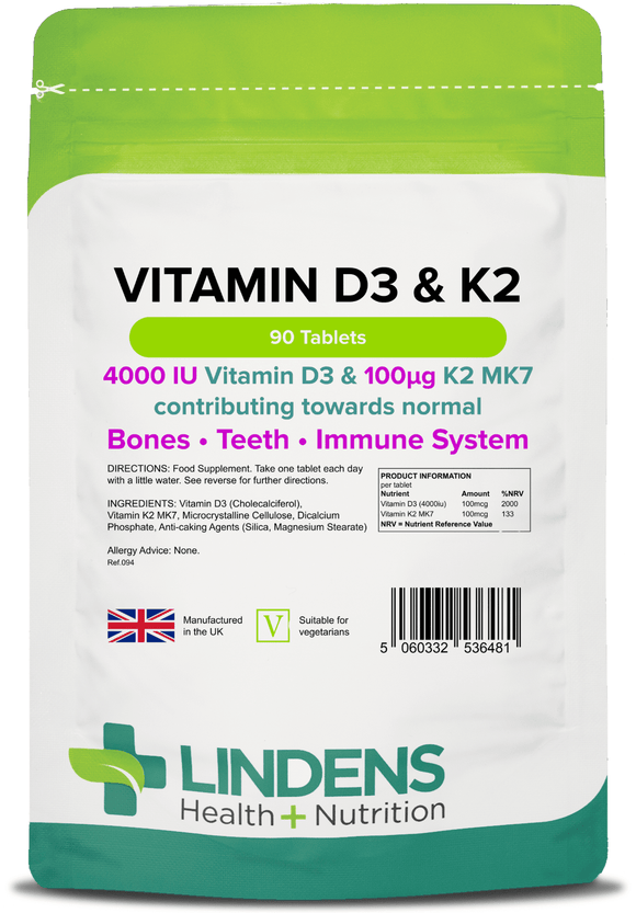 Vitamin D3 4000IU & K2 Lindens Health + Nutrition 90 