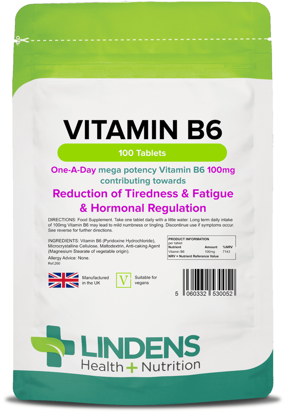 Vitamin B6 Pyridoxine 100mg Tablets lindensUK 100 