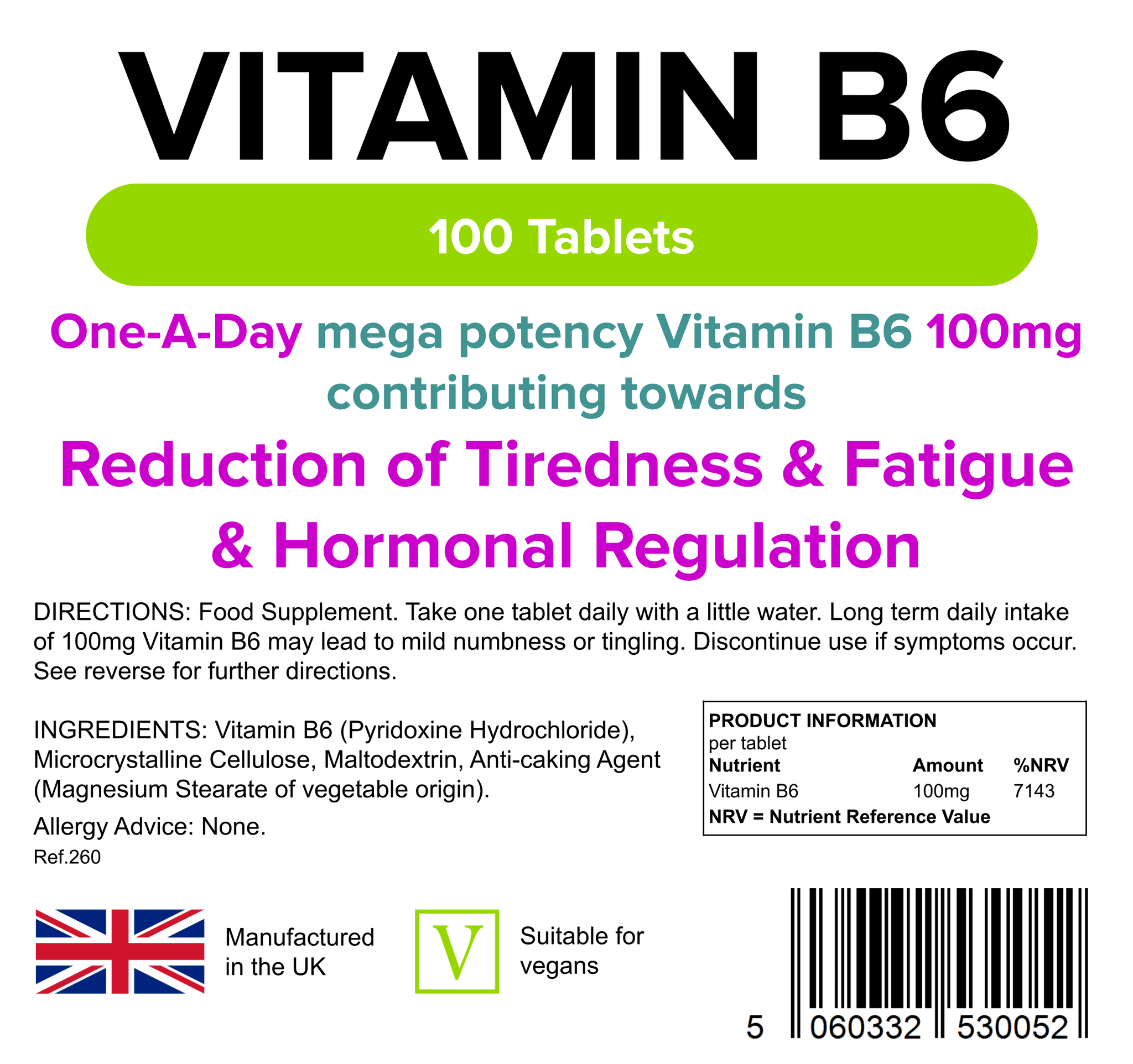 Vitamin B6 Pyridoxine 100mg Tablets | Vitamins | Lindens – Lindens ...