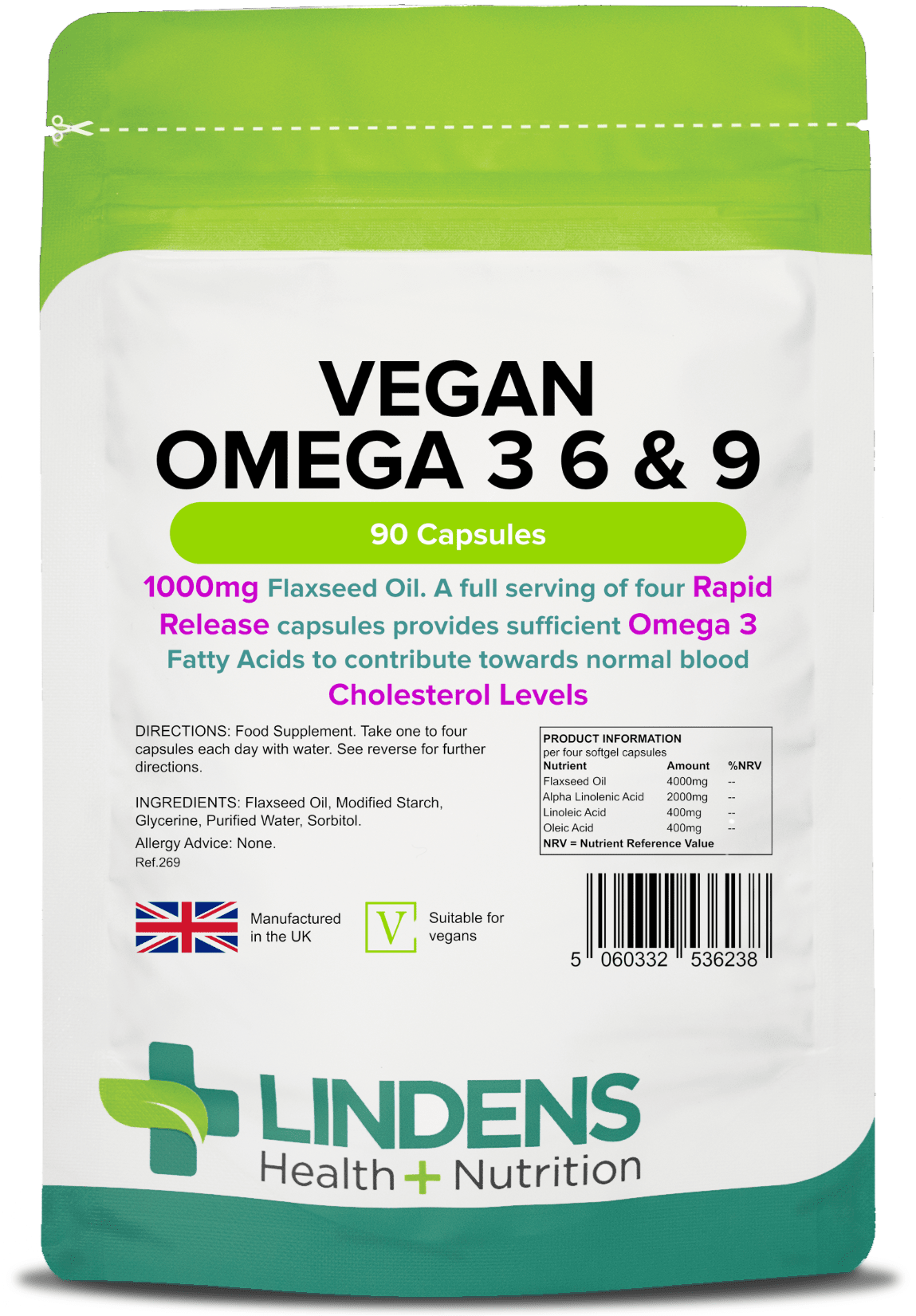 Vegan Omega 3 6 & 9 (Flaxseed) 1000mg Capsules | Omega 3, 6 & 9