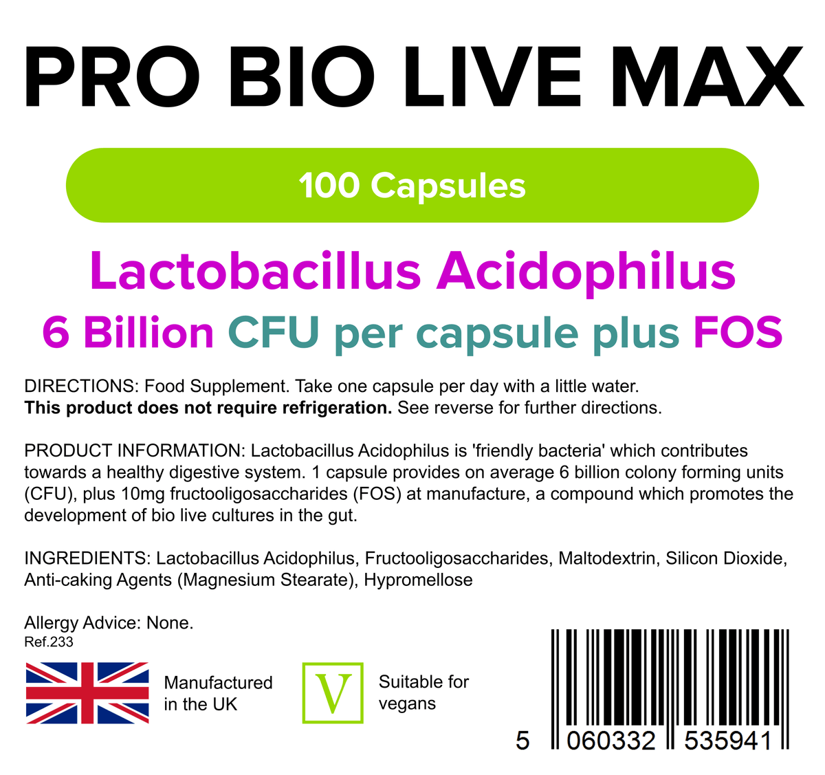 Pro Bio Live Max 6BN Veg Capsules | Probiotics | Lindens – Lindens ...