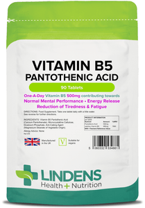 Vitamin B5 Pantothenic Acid 500mg Tablets lindensUK 90 