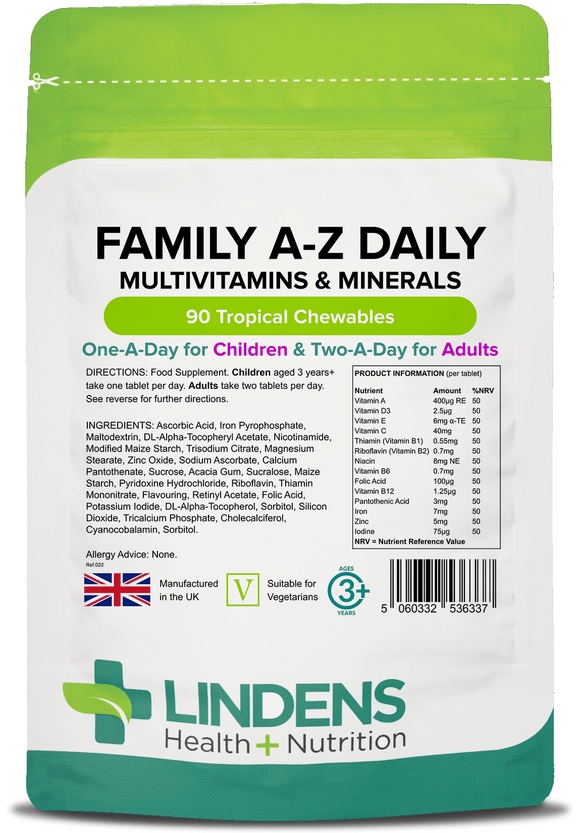 Family A-Z Daily Multivitamin Chewable Tablets 90 Pack Lindens Heath + Nutrition 90 Pack 