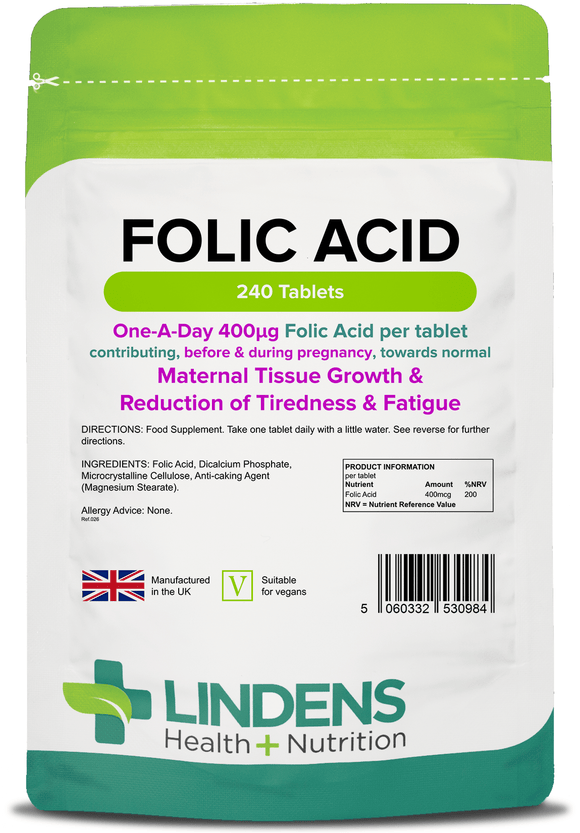 Folic Acid 400mcg Tablets lindensUK 240 