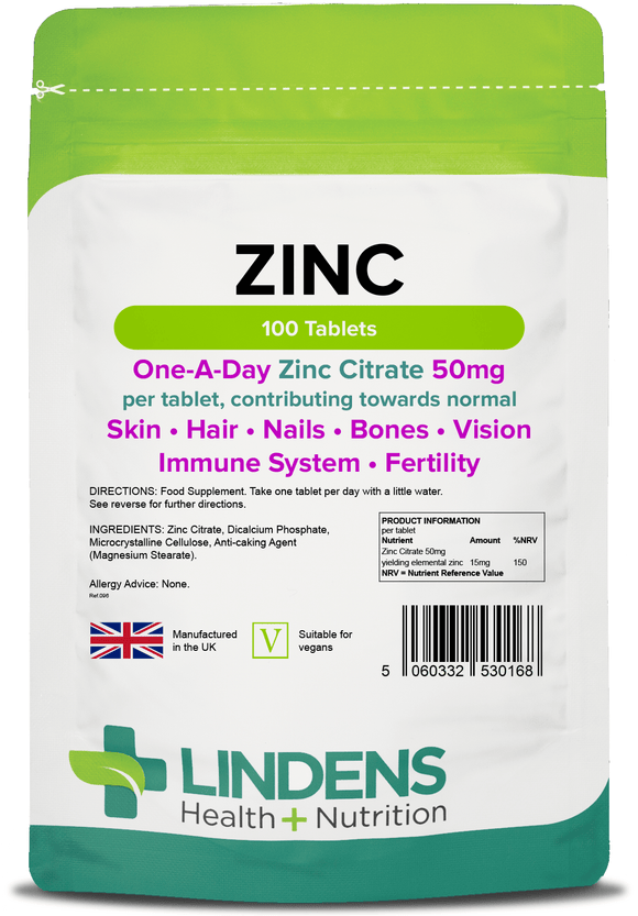 Zinc Citrate 50mg Tablets lindensUK 100 